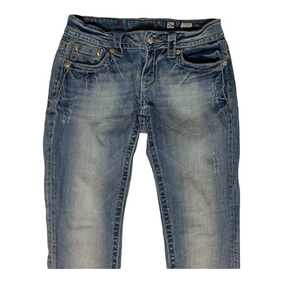 Miss Me Skinny Womens Jeans Tag 26 Light Blue Angel Wings Low-Rise W27xL32 Denim - Picture 4 of 12